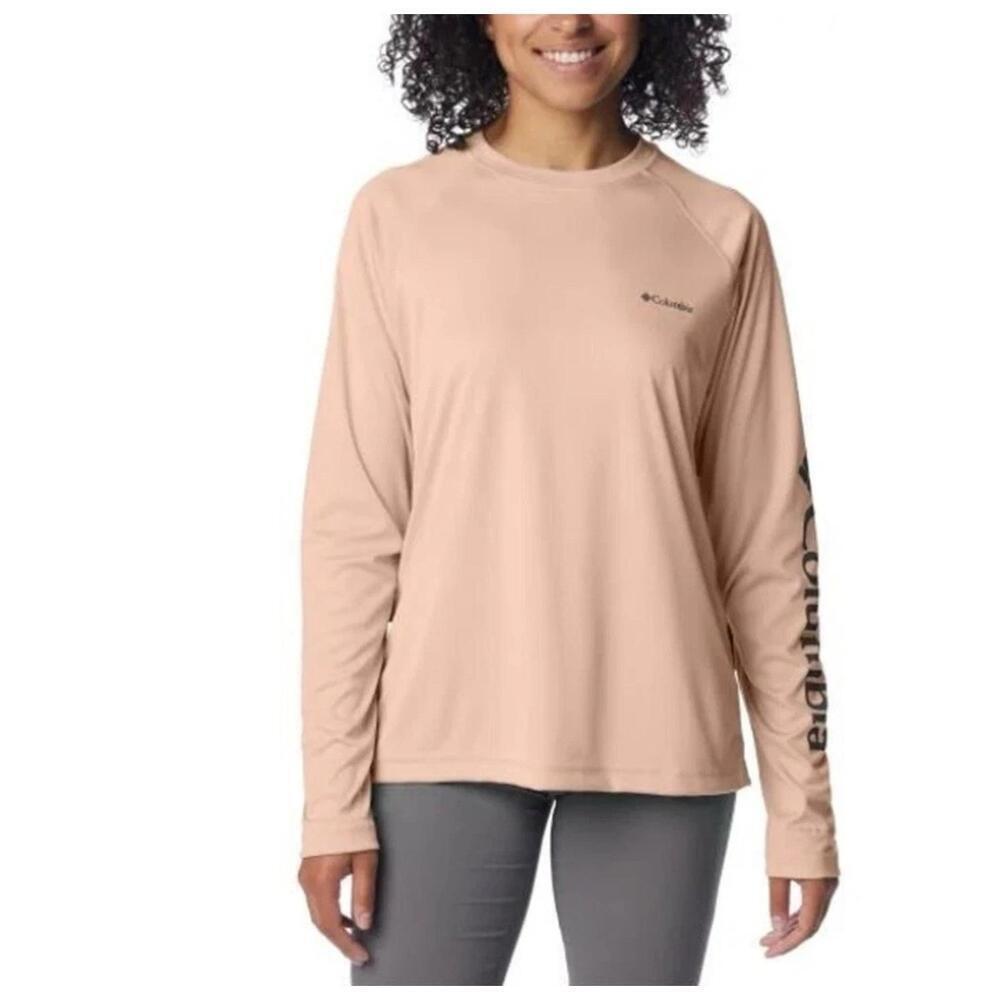 Columbia Womens Omni-Shade Long Sleeve Sun Tee, Peach Blossom Size S. AO
